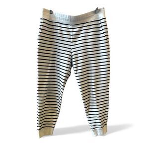 L. L. Bean Women's Jogger Pajama Pants Sz 14/16 White Blue Stripes